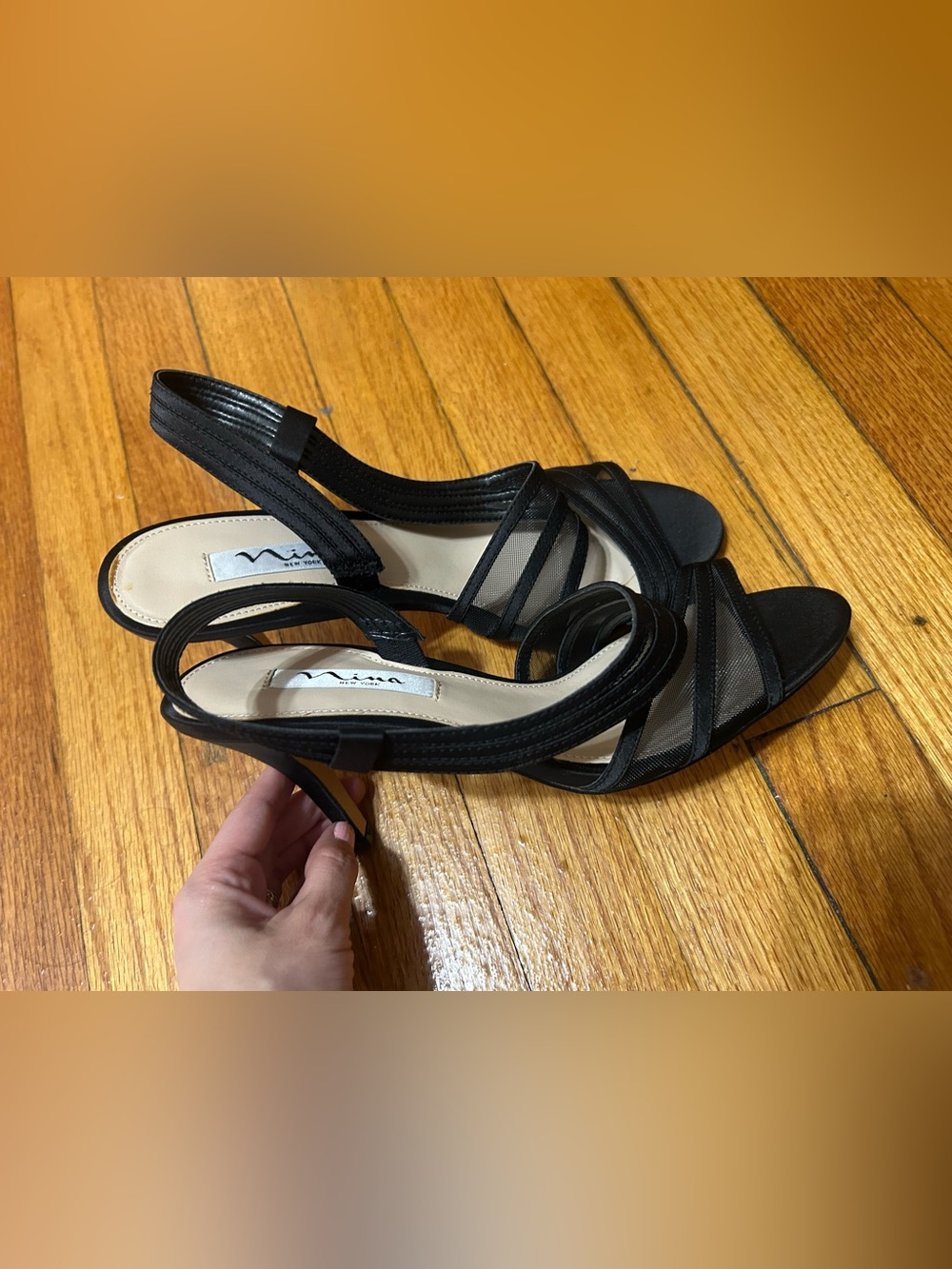 Nina Black Evening Sandals Heels Mesh Size 8.5M Party Formal